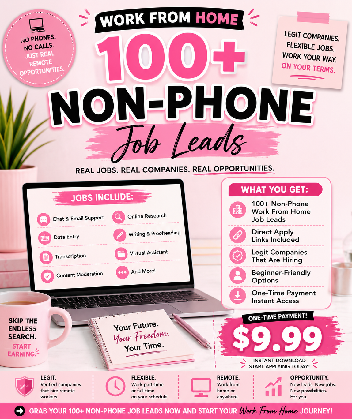 💻 100 NON-PHONE WORK FROM HOME JOB LEADS